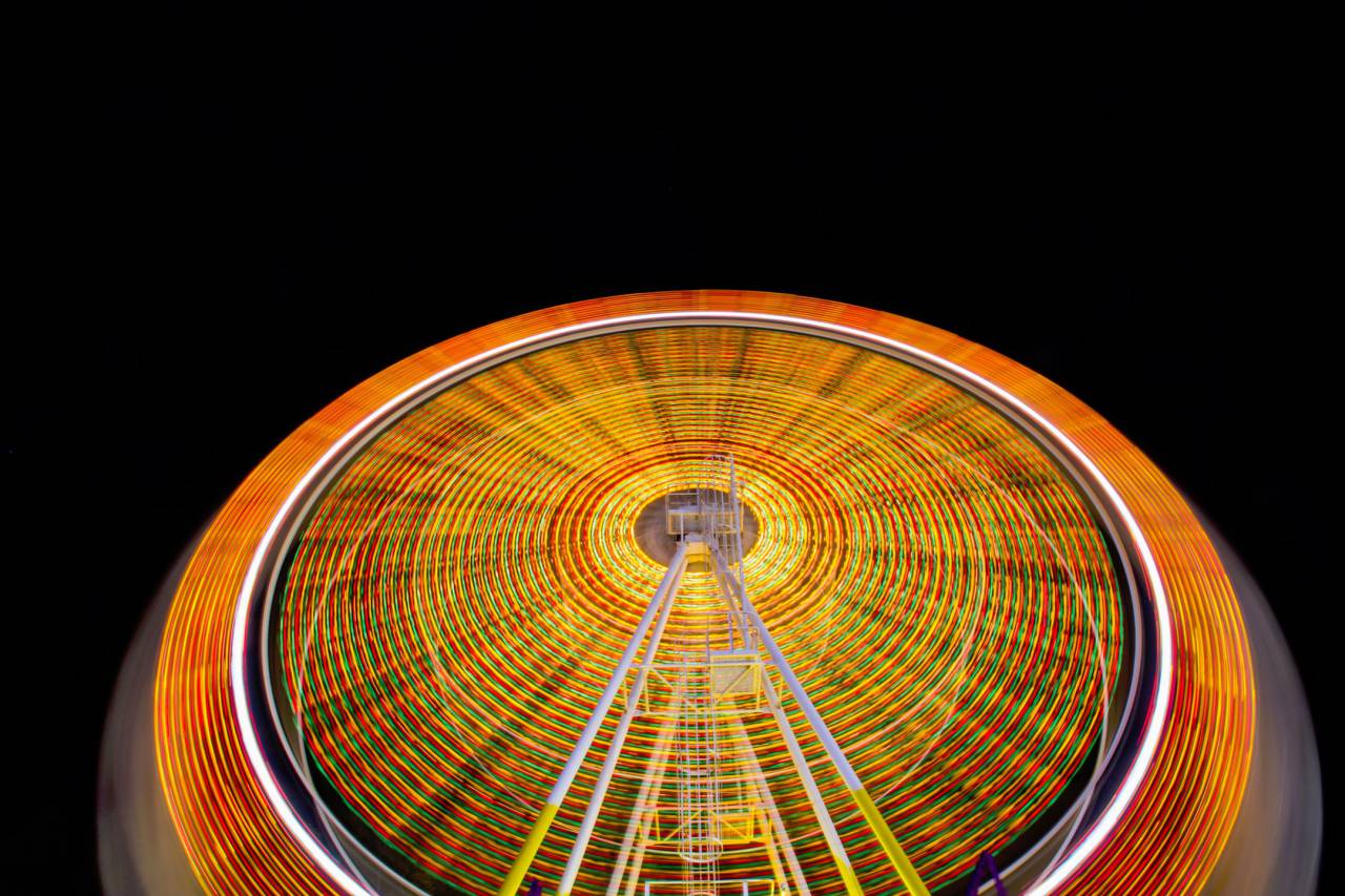 fun, carnival, lights, ferris, wheel, orange, round, motion, long, exposure
, 