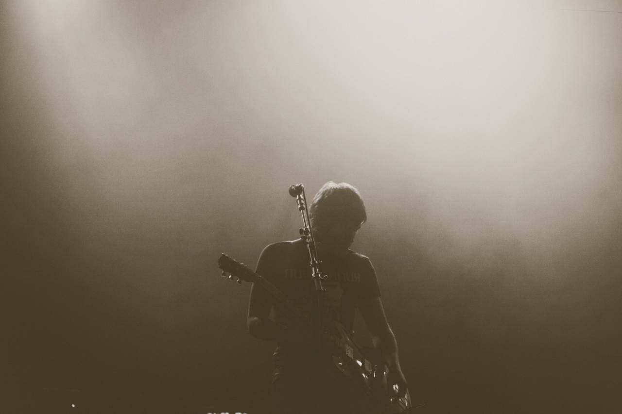man, guy, music, guitar, musician, musical, dark, perform, lights, spotlight, microphone, sing, singer, guitarist, black and white, performance
, 