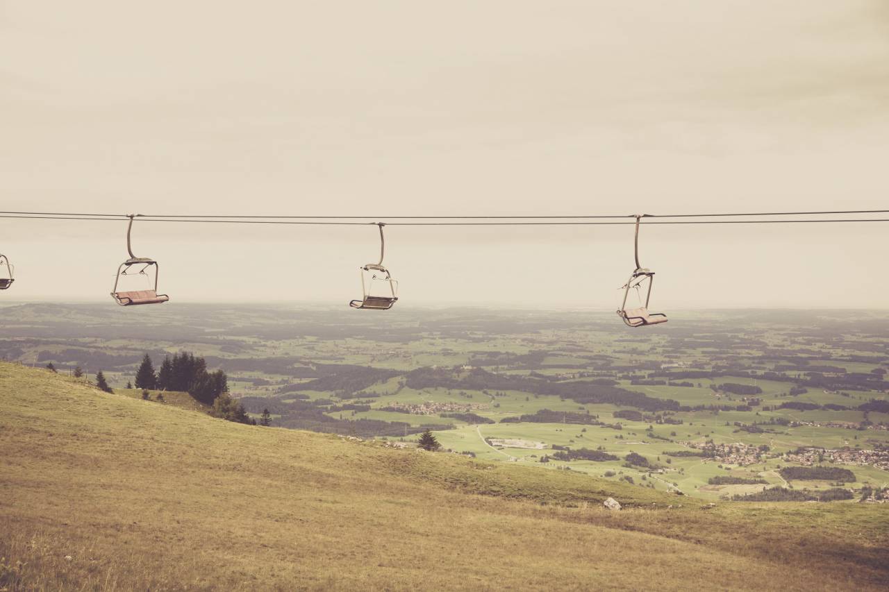 nature, landscape, plains, grasslands, grass, trees, houses, sky, horizon, chair, ski, lift, view
, 