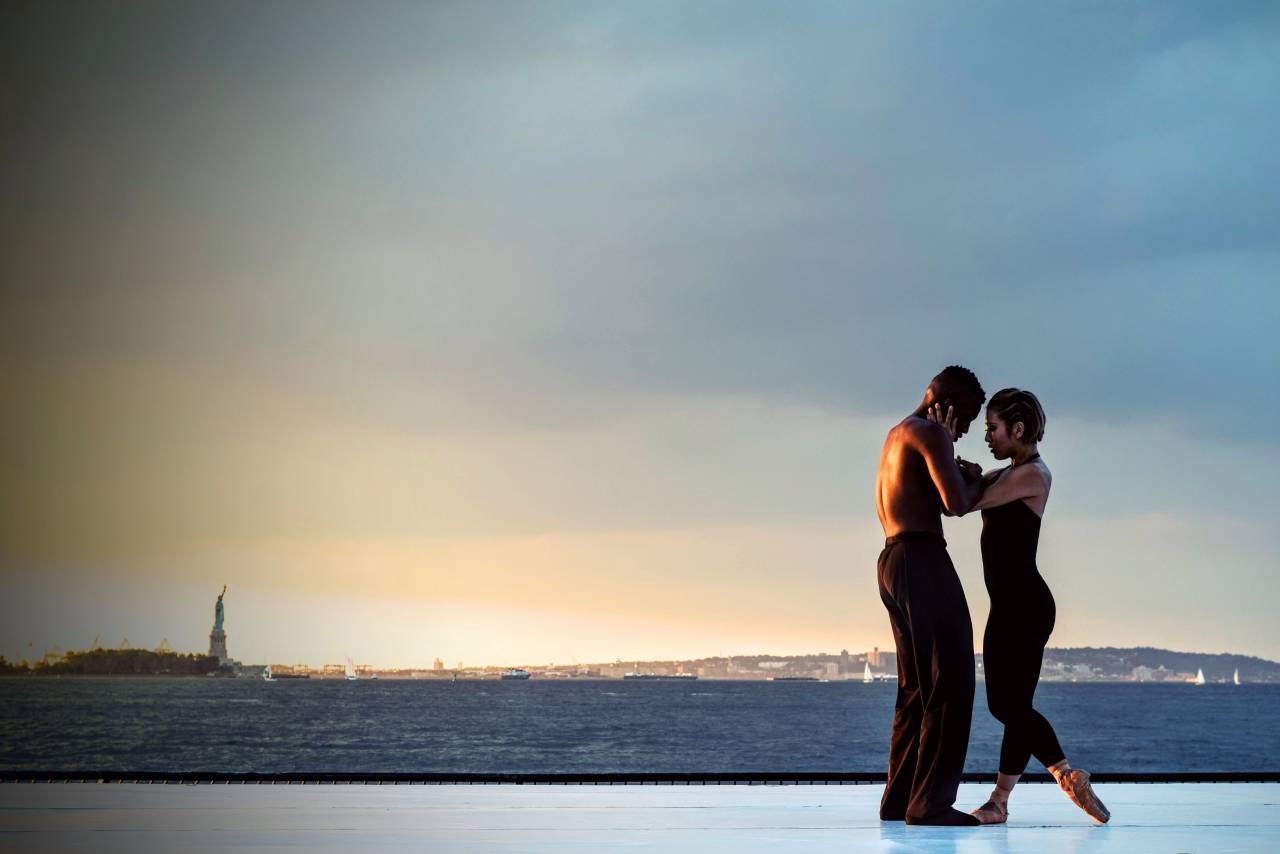 performing arts, people, guy, girl, dance, dancing, dancer, sky, ocean, ship, statue, mountain, nature, landscape
, 