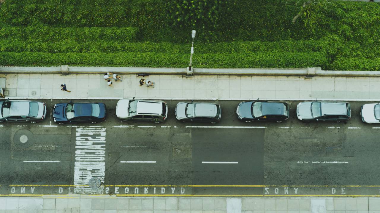 road, lane, car, vehicle, traffic, green, grass, plant, aerial, view
, 