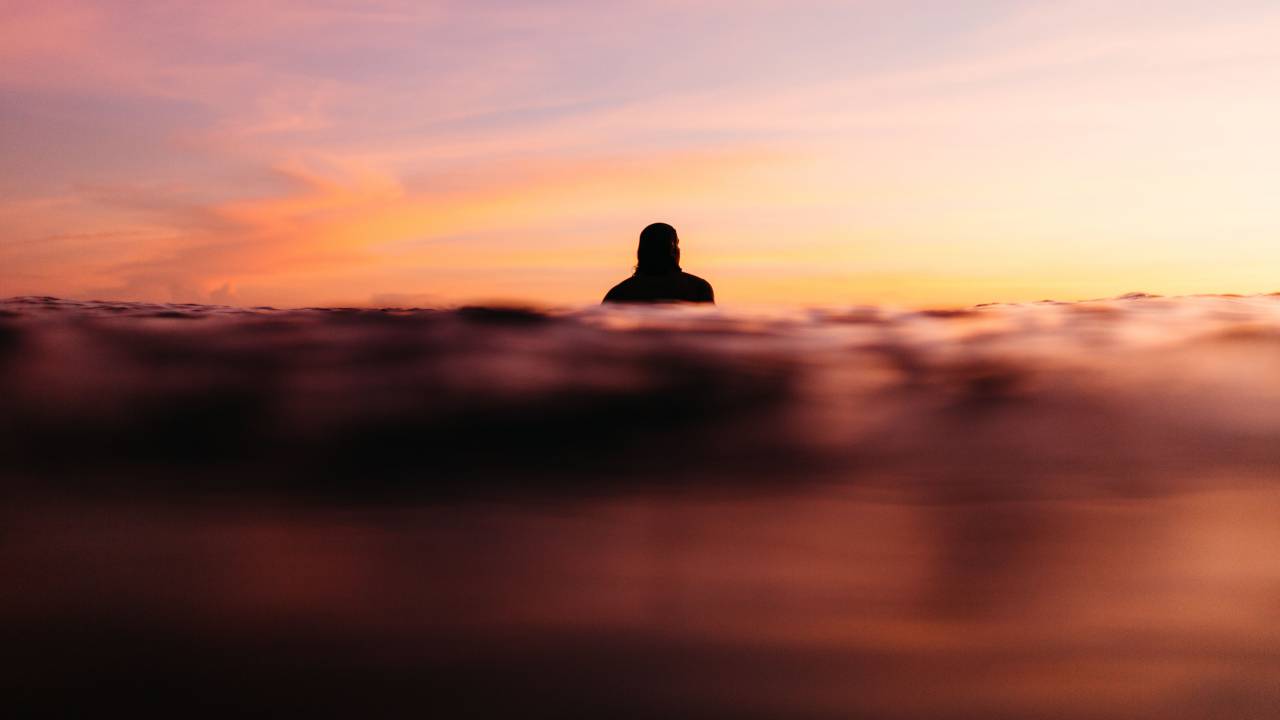 mar, água, pessoas, natação, laranja, nuvem, céu, pôr do sol, horizonte, silhueta,