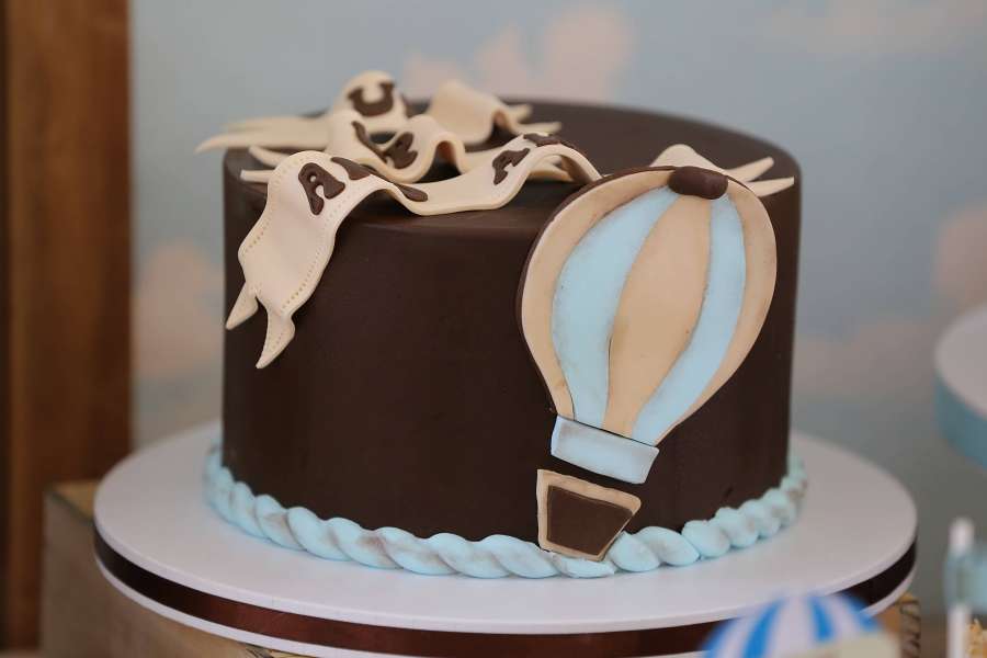 bolo de aniversário, balão, ar quente, pastelaria