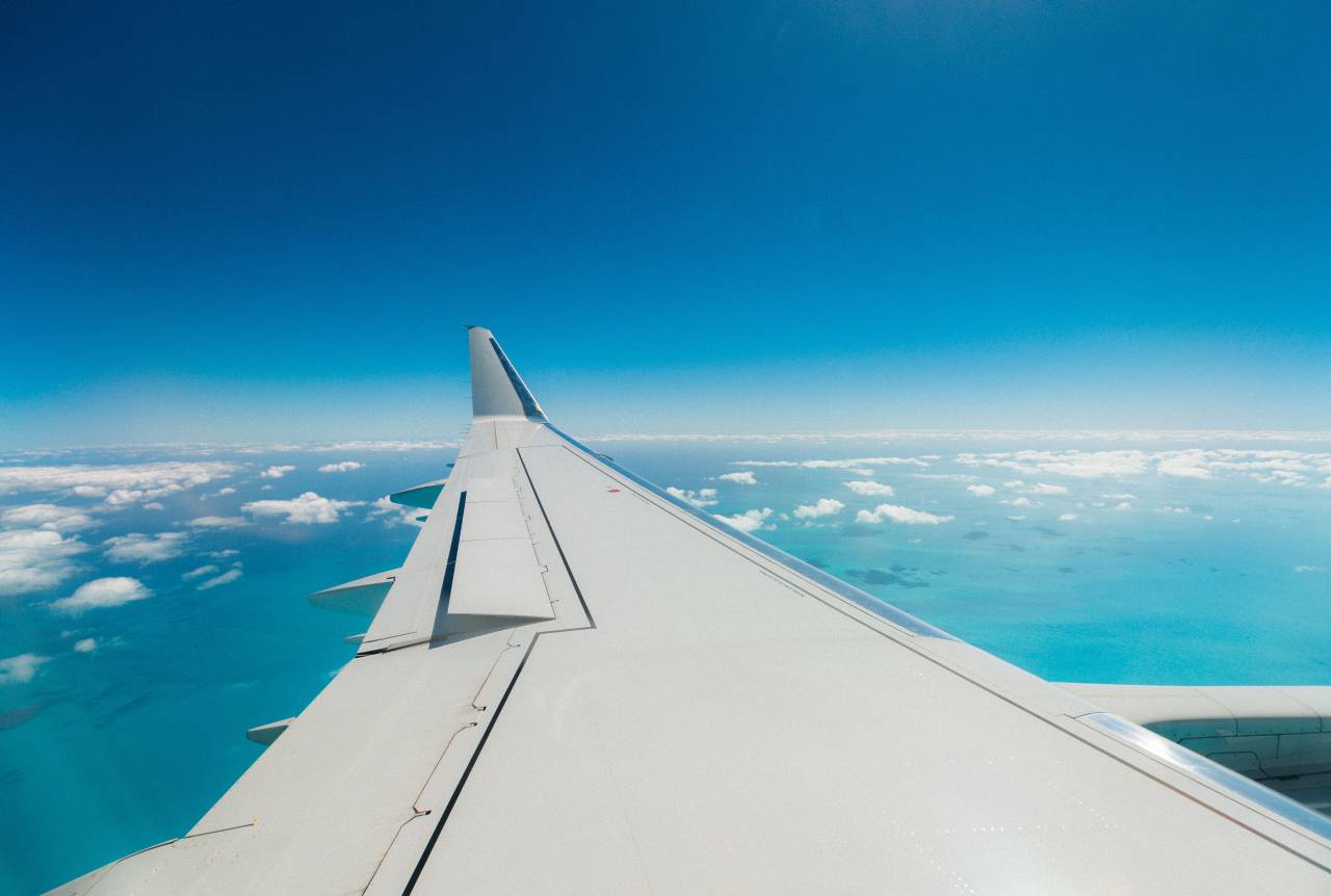 Avión, aerolínea, viaje, viaje, azul, cielo, vuelo, nubes,