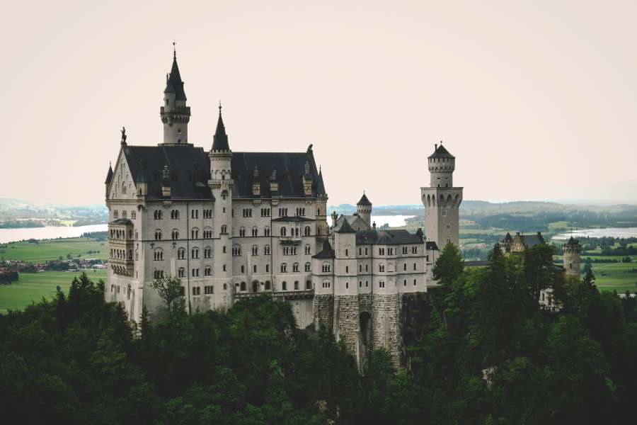 architecture, building, infrastructure, castle, blue, sky, green, trees, plant, view, nature
, 