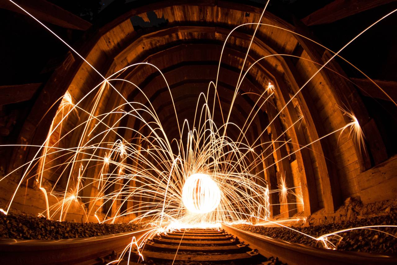 architecture, building, infrastructure, railway, track, sparkling, lights, night
, 