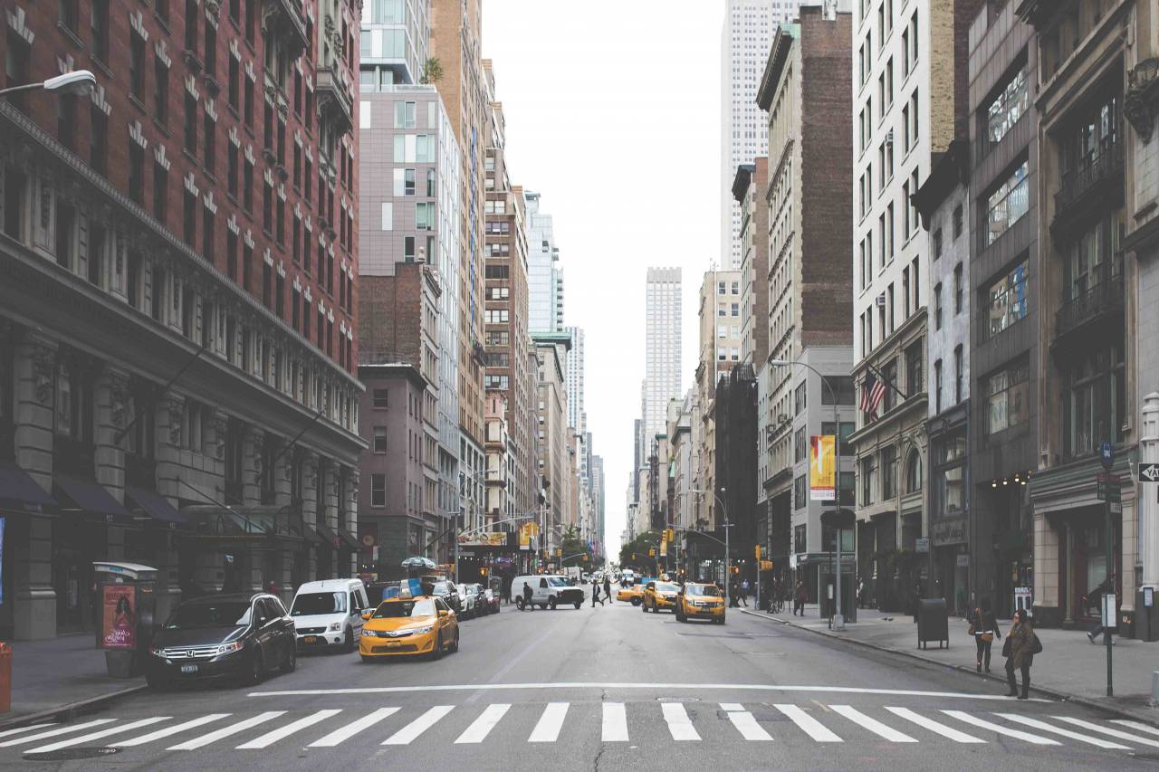 architecture, building, infrastructure, sky, pedestrian, city, street, road, car, vehicle, taxi, transportation, people, walking, men, women
, 