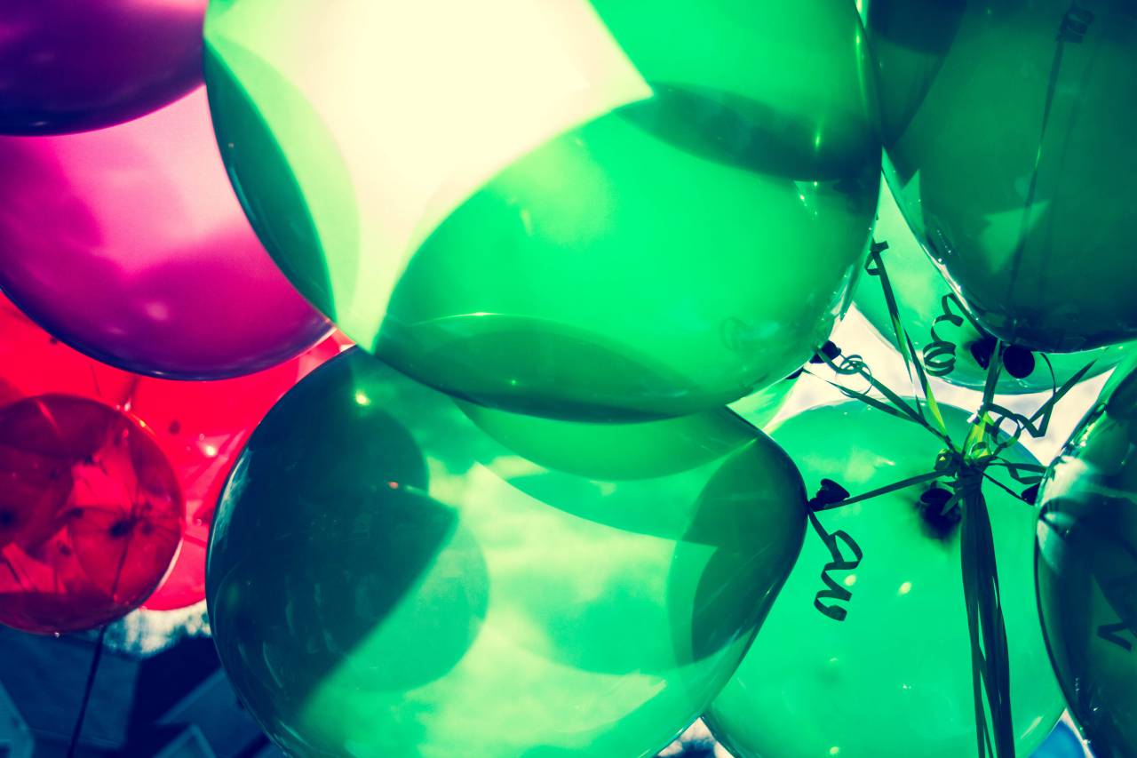 globo, colorido, rojo, rosado, verde, soleado, día, fiesta,