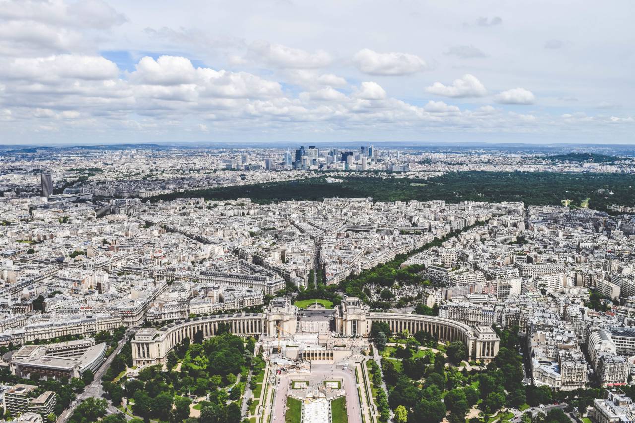 buildings, skyline, city, architecture, structure, green, grass, trees, plant, nature, road, sky, clouds, aerial, view, rooftops
, 