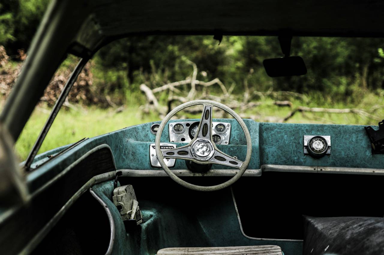 coche, vehículo, transporte, vendimia, viejo, volante,