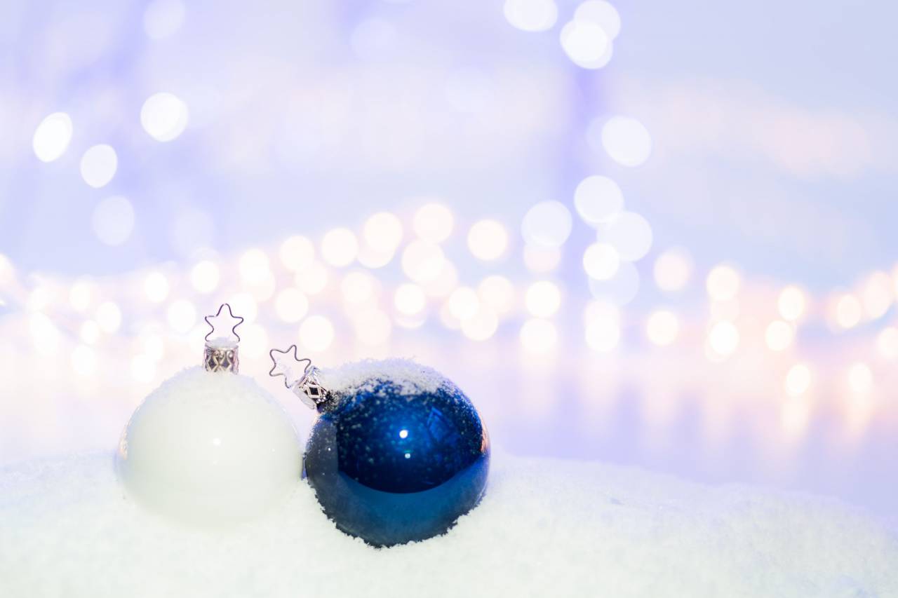 Bola de Navidad, decoración, azul, blanco, ornamento, Navidad, vacaciones, bokeh,