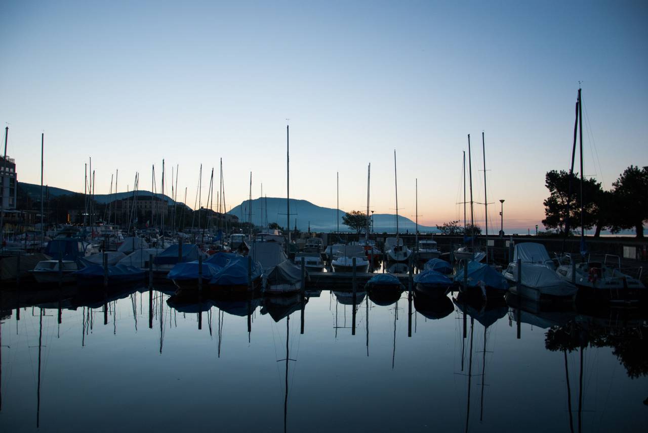 dock, boats, yachts, nature, water, reflection, lines, linear, sky, clouds, gradient, blue
, 