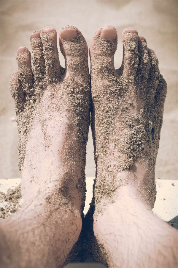 pies, descalzo, dedos de los pies, arena, playa,