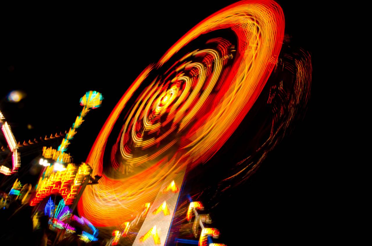 ferris wheel, amusement park, architecture, structure, urban, city, long exposure, dark, night, lights
, 