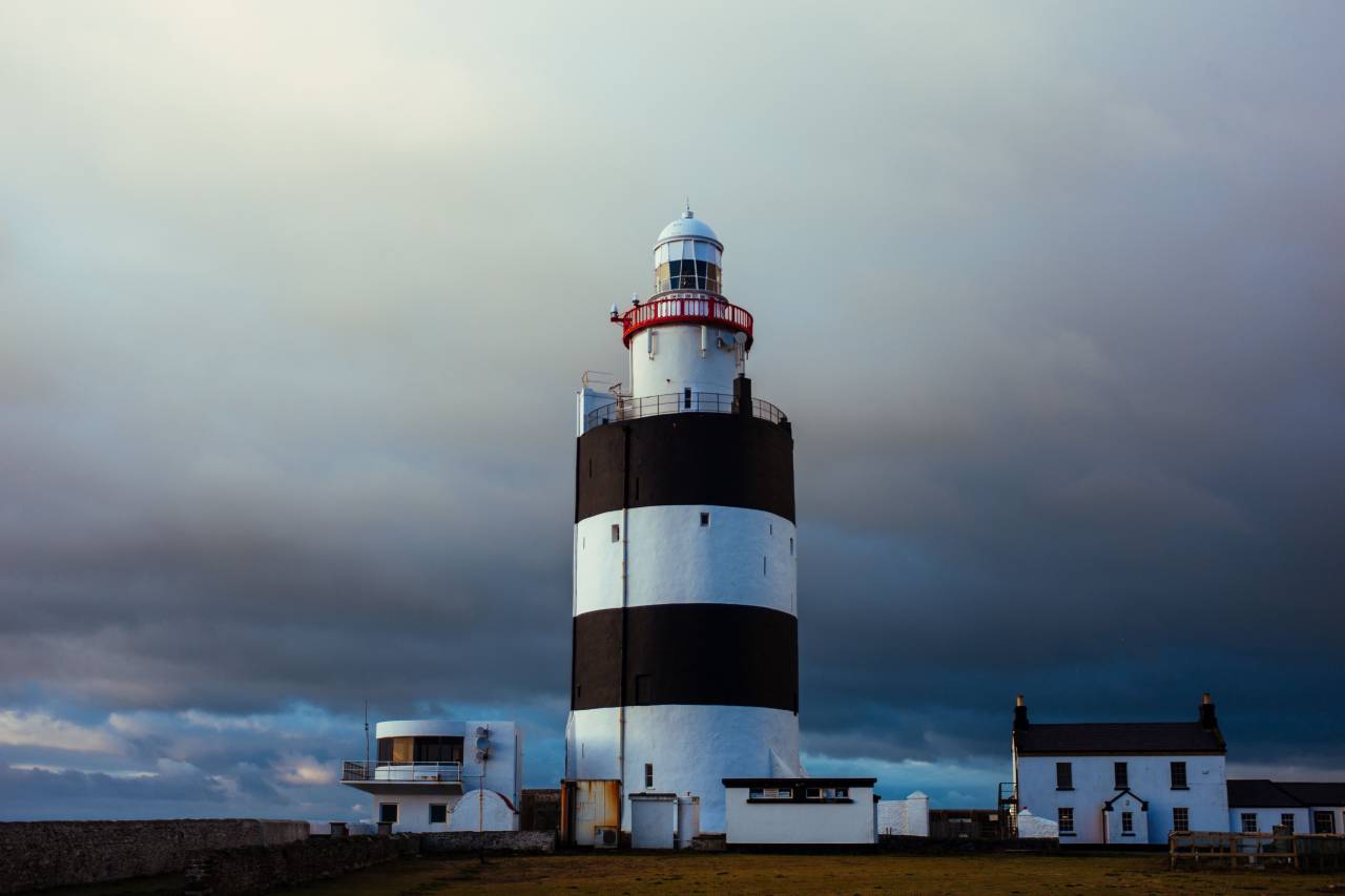 green, field, grass, horizon, blue, sky, cloud, nature, outdoor, travel, view, lighthouse
, 