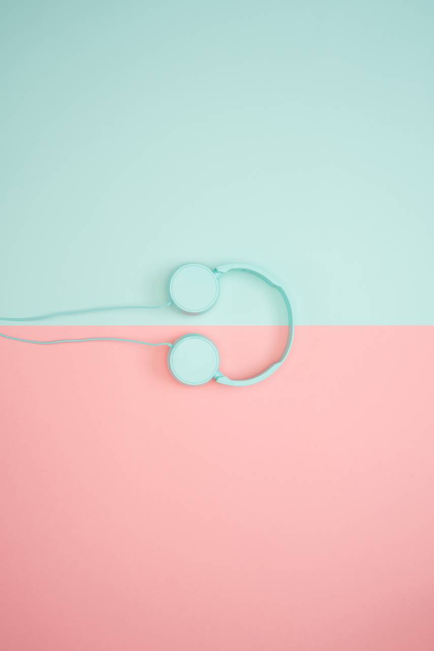 headphones, music, pastel colors, blue, pink, minimal, music, colorful
, 
