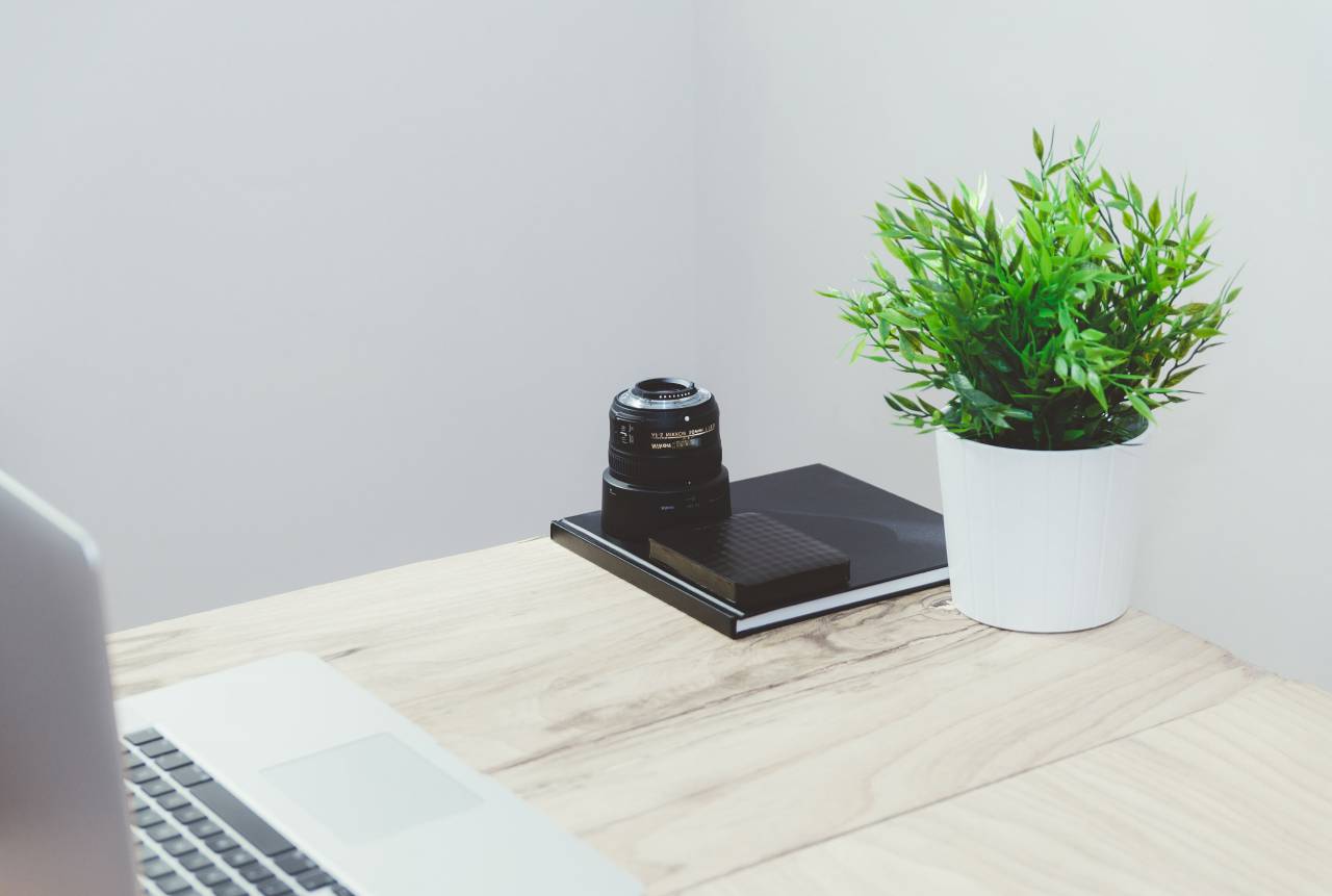 macbook, laptop, computer, technology, desk, office, business, creative, wood, plant, decor, camera, lens, photography, objects, notebook
, 