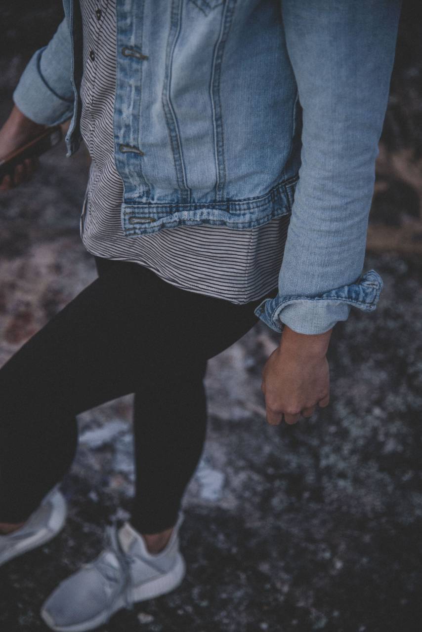 gente, mezclilla, chaqueta, zapatos, moda,