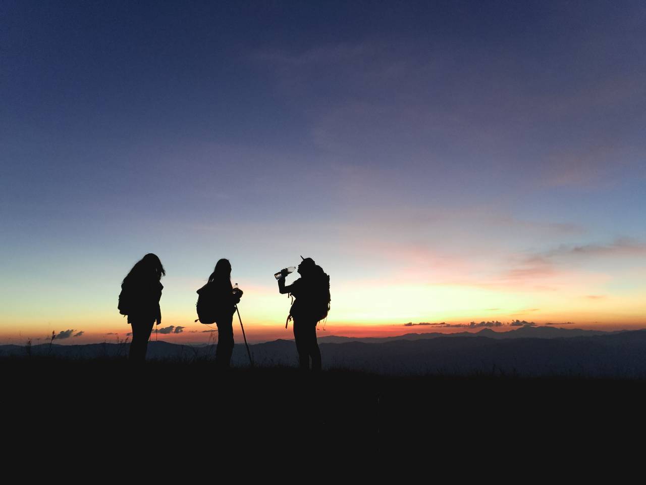 people, friends, woman, man, hiking, mountain, climbing, mountaineers, travel, outdoors, adventure, summit, peak, clouds, sky, sunset, landscape, view, silhouette
, 