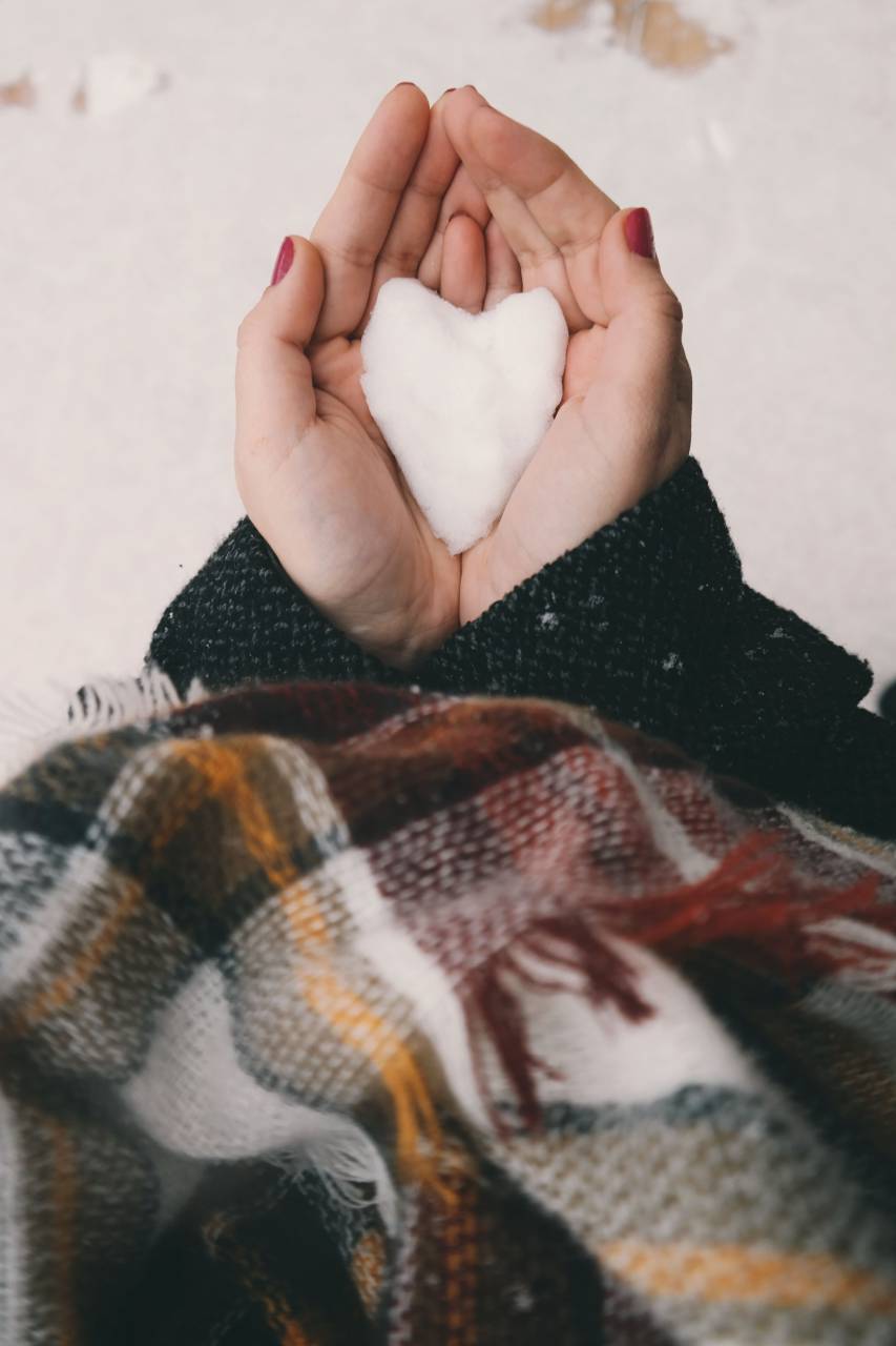 people, hand, snow, winter, cold, weather, heart, snow, cloth, white, shape
, 