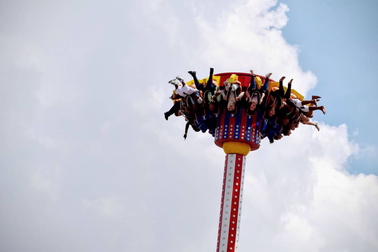 people, kids, screaming, laughing, smile, smiling, fun, amusement park, roller coaster, ride, sky, clouds
, 