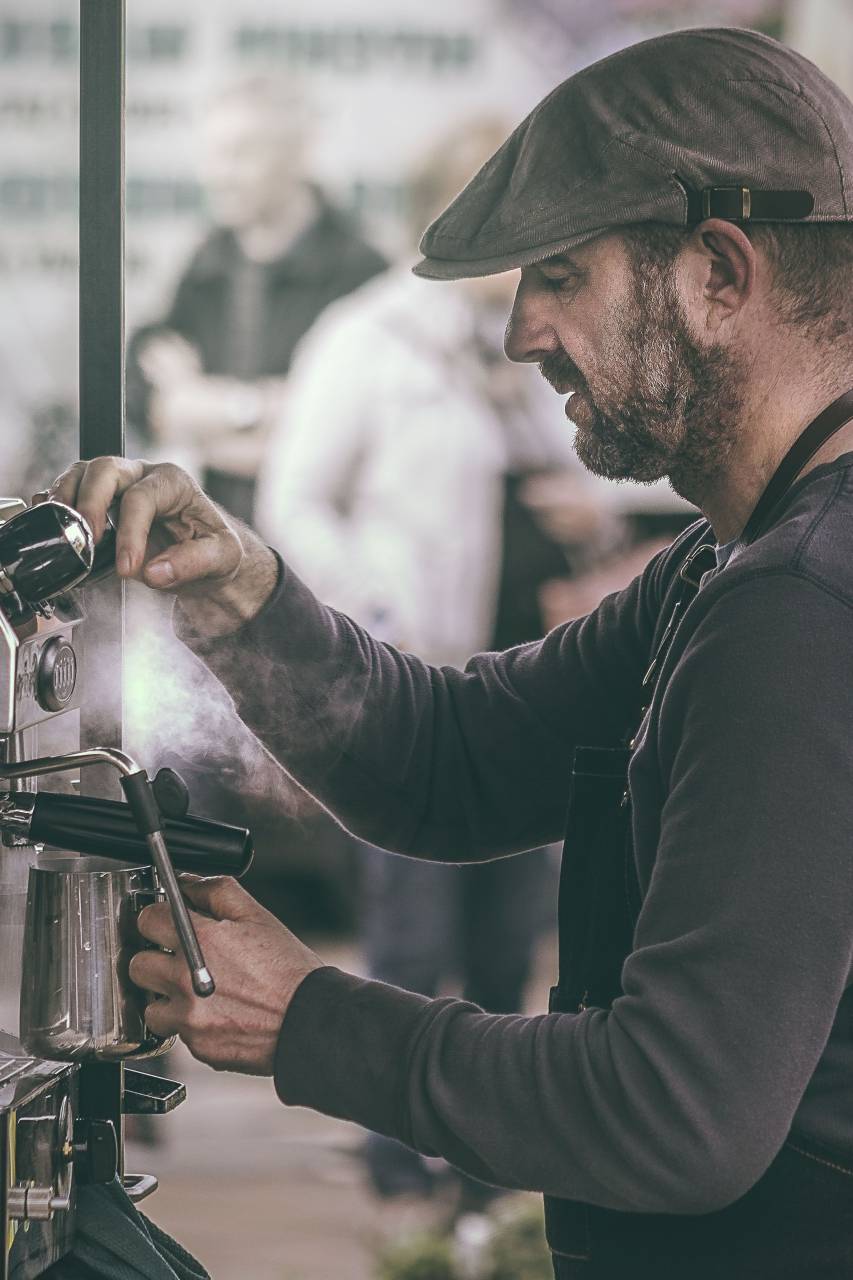 people, man, worker, bartender, coffeemaker, smoke, hot, restaurant, coffee, cafe, counter
, 