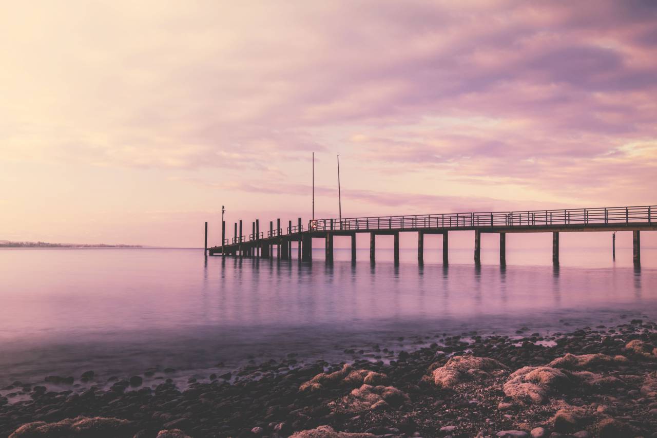 🥇 Image of purple sky sunset clouds pier dock ocean - 【FREE PHOTO ...