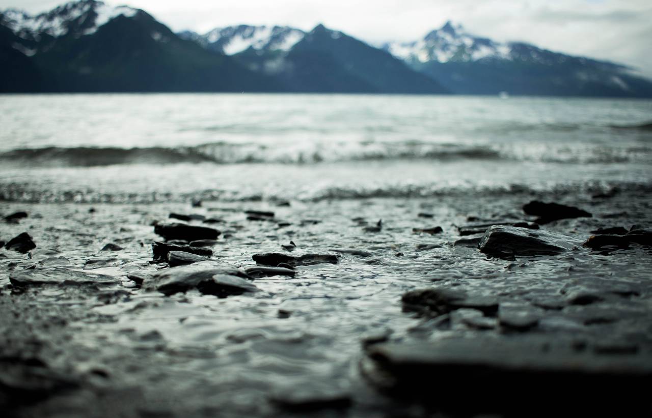 Mar, océano, agua, naturaleza, hielo, invierno, nieve, montaña, paisaje, horizonte, ver, difuminar, rocas, costa,