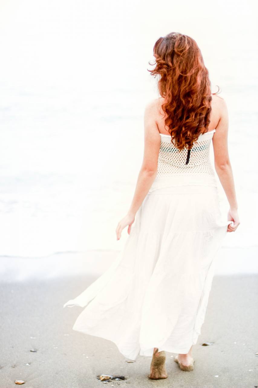 sea, ocean, water, waves, nature, beach, white, dress, people, girl, alone, sand
, 