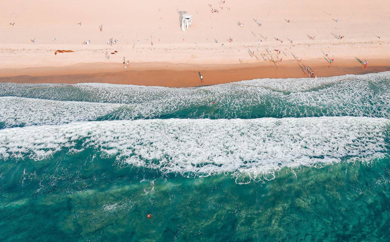 sea, ocean, water, waves, nature, summer, beach, coast, shore, white, sand, aerial, view
, 