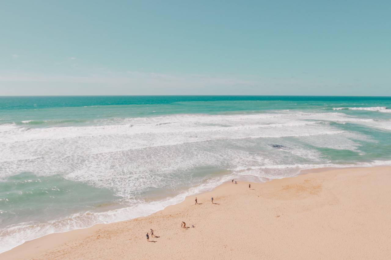 sea, ocean, water, waves, nature, white, sand, beach, coast, shore, aerial, view, people, swimming, travel, summer, vacation, horizon, cloud, sky
, 