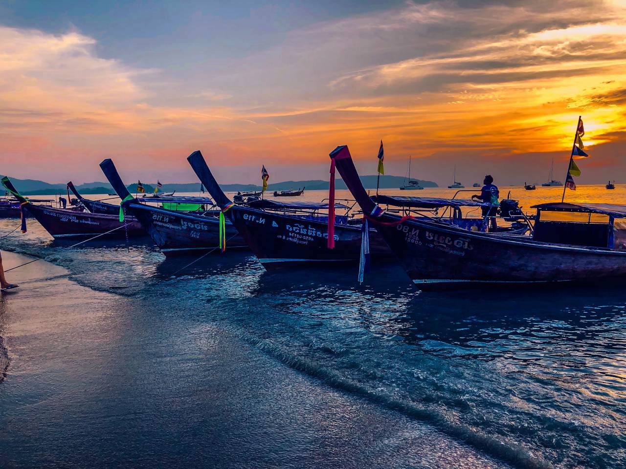 Thailand, sunset, sky, clouds, beach, boat, sea, ocean, water, sunset, sun, clouds, travel
, 