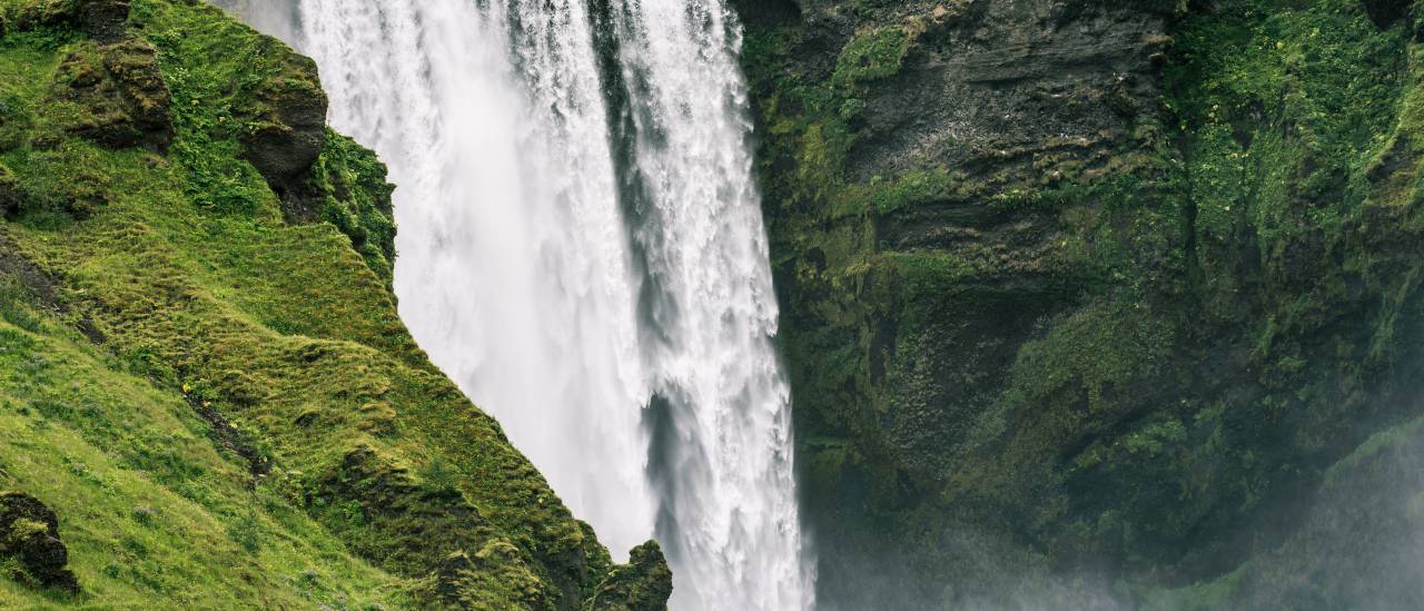 waterfalls, nature, green, grass, moss, mountain
, 