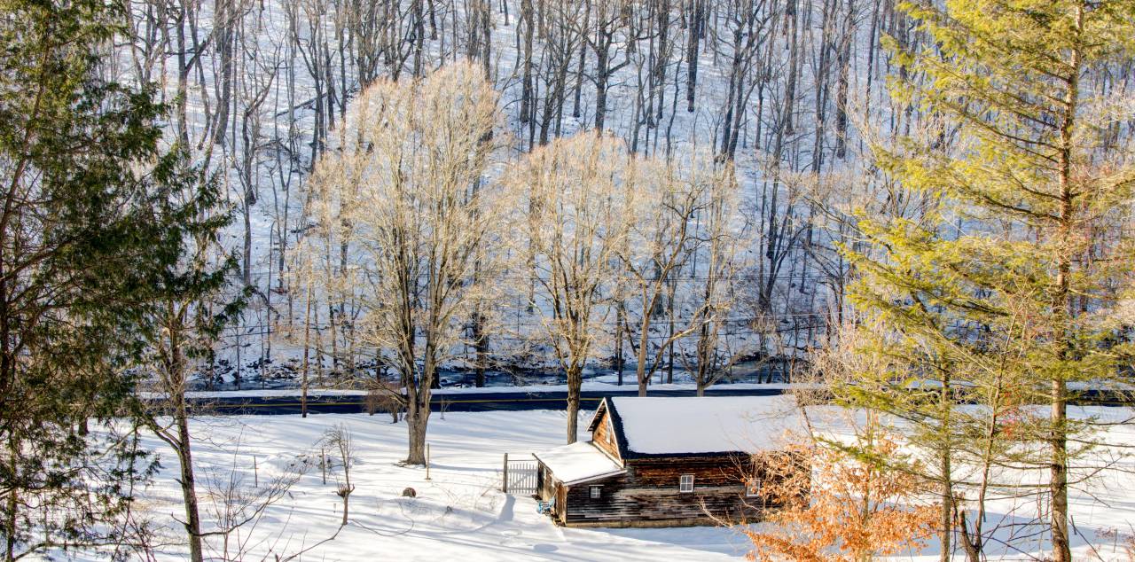 winter, snow, cabin, trees
, 