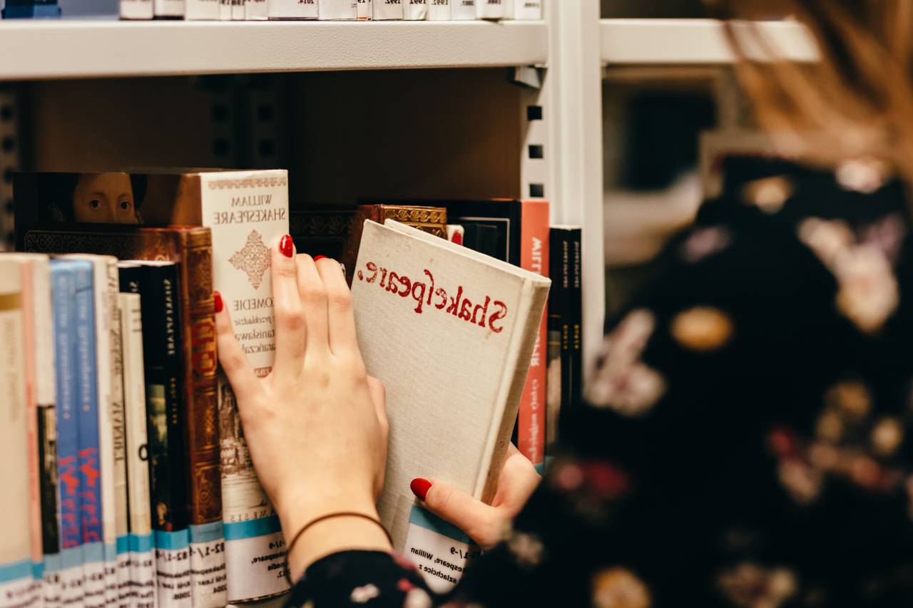 biblioteca, conocimiento, educación, escolar, libro, la mano,