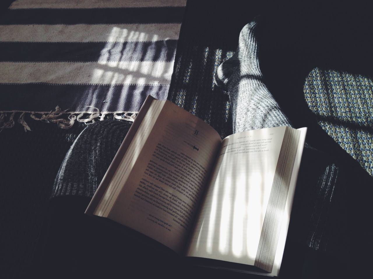 books, pages, read, person, people, legs, feet, socks, patterns, shadows, light
, 