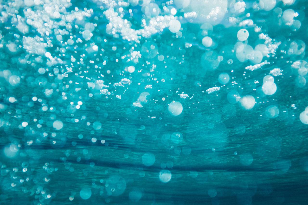 Burbujas, submarino, agua, océano, mar, azul, bokeh,