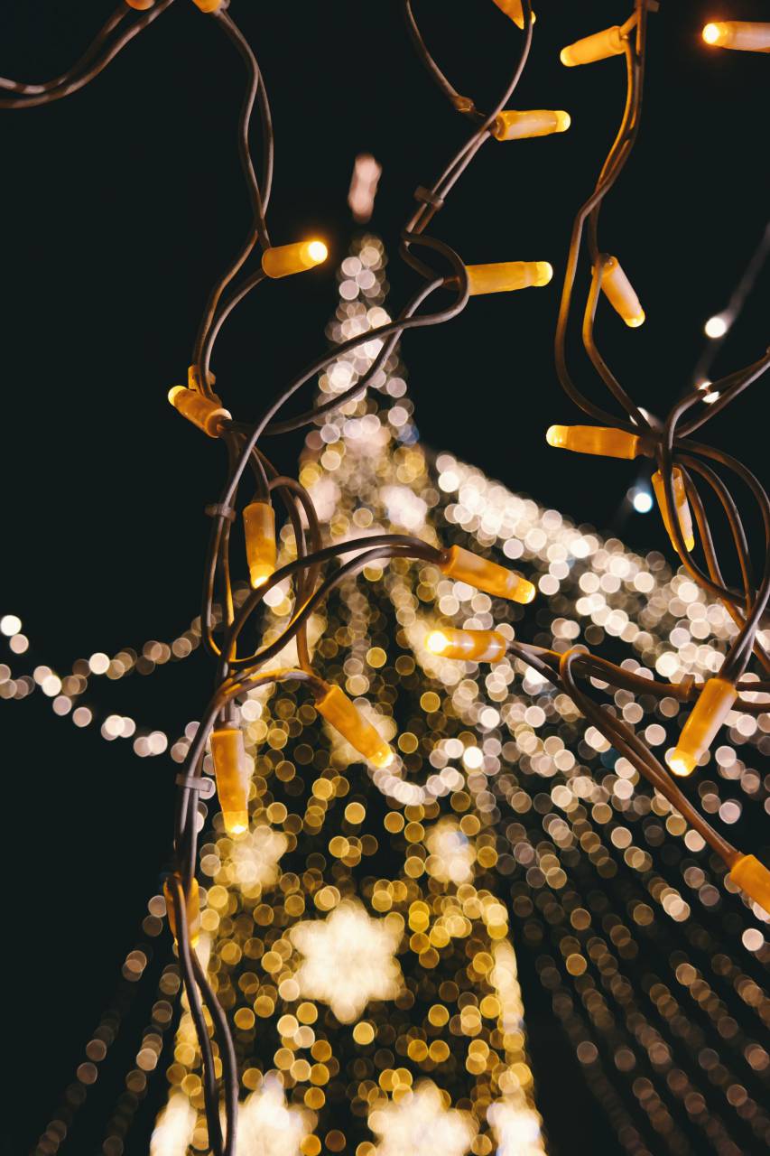 Navidad, luces, iluminación, oscuro, noche, electricidad, bokeh,
