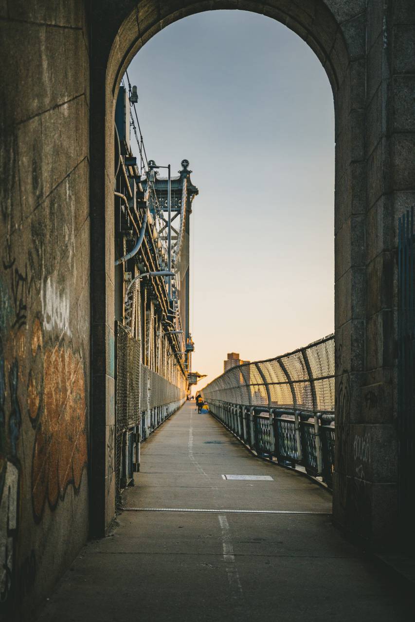 city, walking, street, path, arch, urban, fence, bridge, life, outdoor, day, pathway, walkway
, 