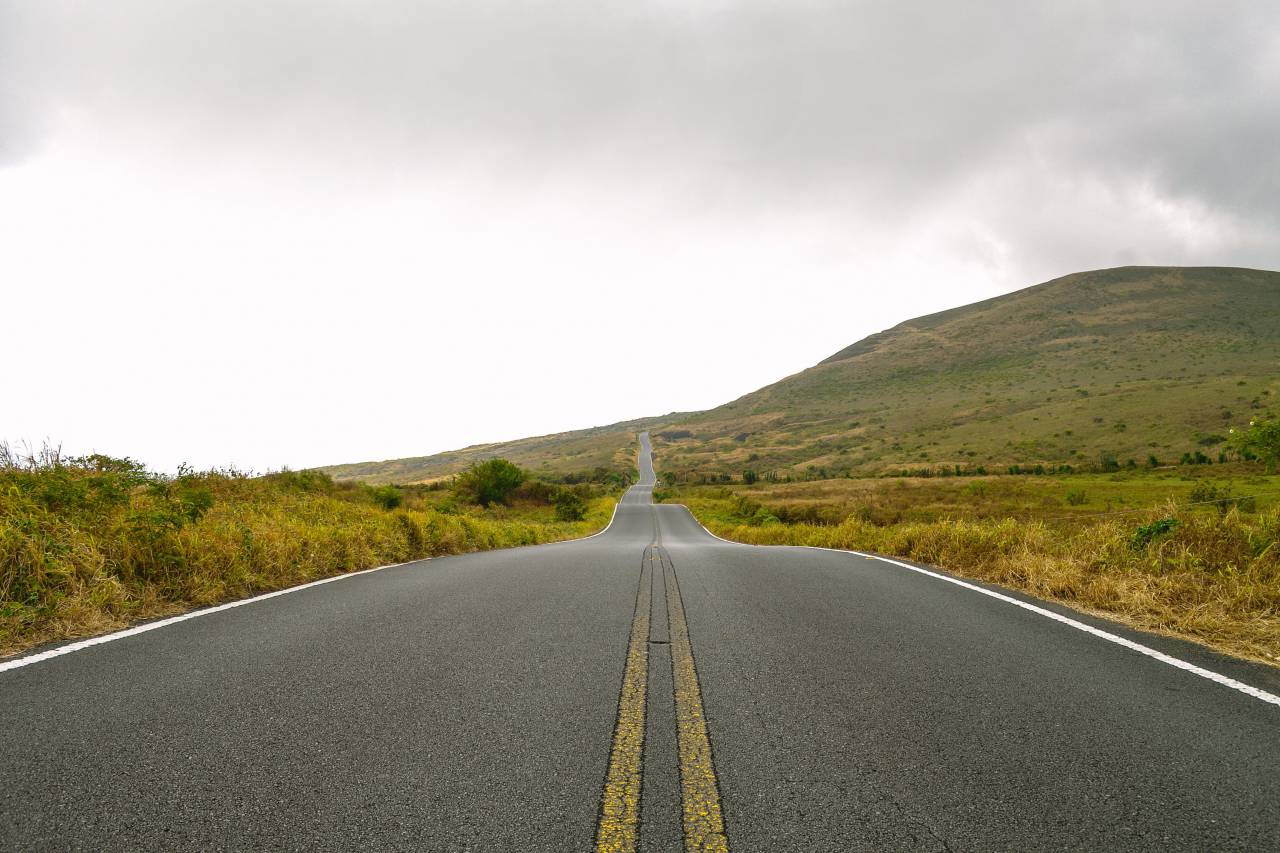 nature, landscape, plains, grasslands, grass, slope, mountains, sky, clouds, horizon, roads, paths, street, asphalt
, 