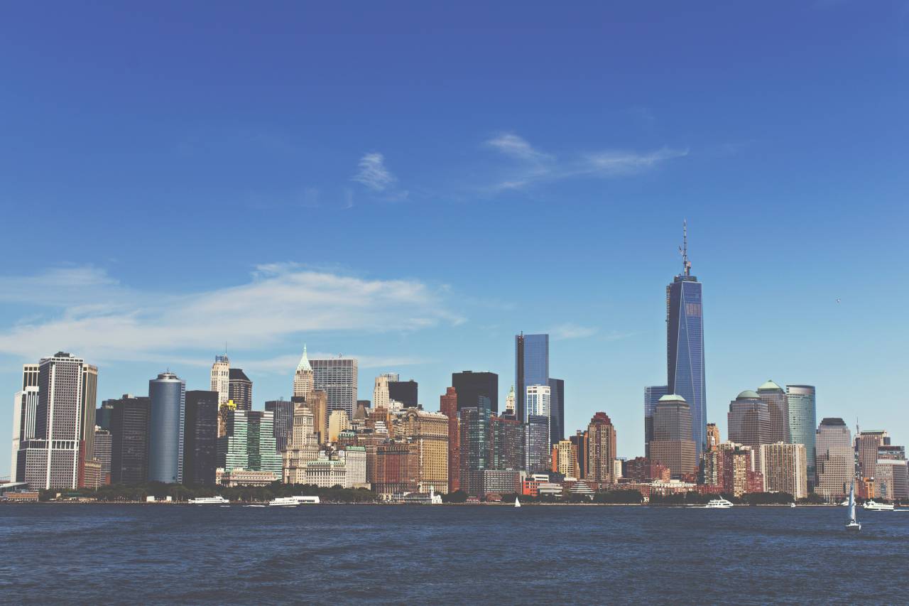new york, blue, sky, clouds, city, buildings, skyscrapers, water, boats, yacths, skyline, architecture
, 