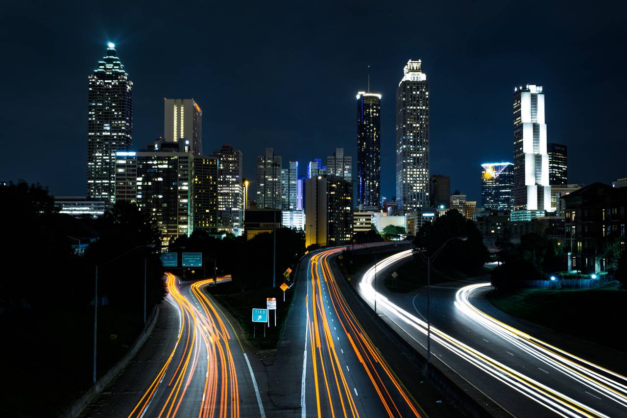 night, dark, city, light, long exposure, road, street, city, skyline, architecture, building, structure, skyscraper, trees, view
, 