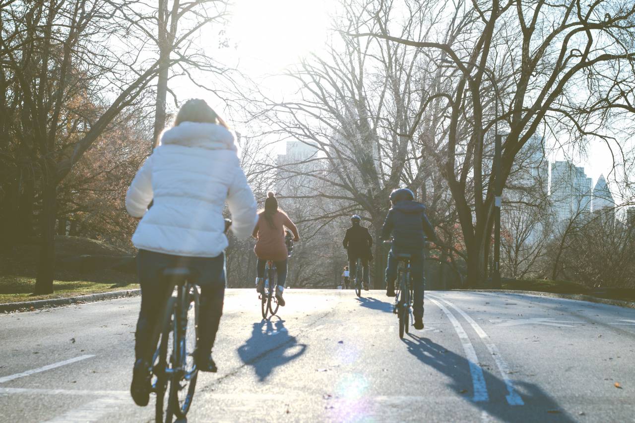 people, man, woman, kid, child, bike, bicycle, road, trees, road, street, hobby, establishment, urban, city, building, summer, flare
, 