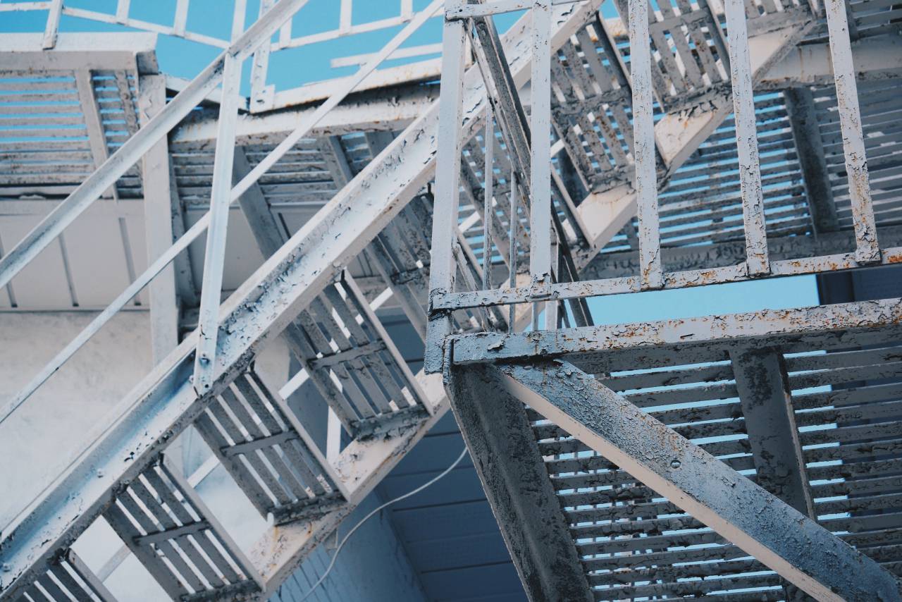 escaleras, apartamento, escalera, óxido, acero,