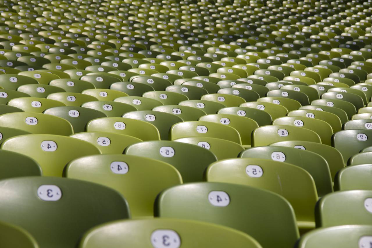 still, chairs, auditorium, lines, rows, columns, patterns, perspective, green
, 