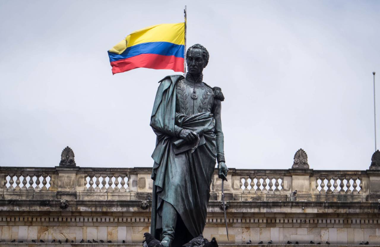 colombia, sky, flag, wind, outdoors, background, patriotism, national, freedom, nation, patriotic, government, country, emblem, colombian, nobody, politics, culture, symbolic, south america, bolivar, statue, simon bolivar, 