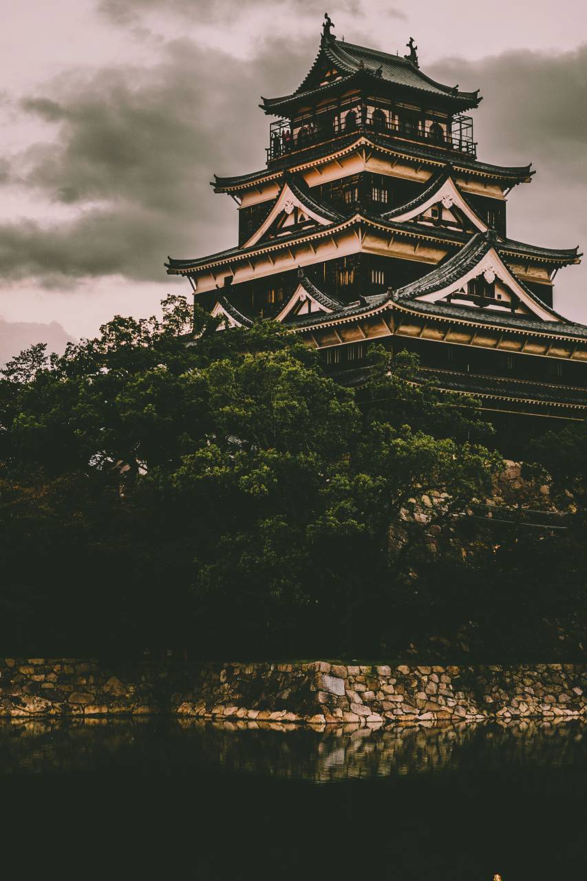 architecture, building, infrastructure, design, hiroshima castle, japan, travel, trees, plant, nature, water
, 