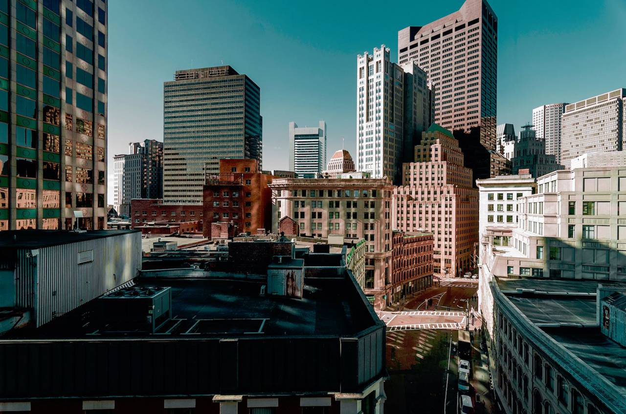 buildings, city, urban, architecture, skyscrapers, sky, roads, teal
, 