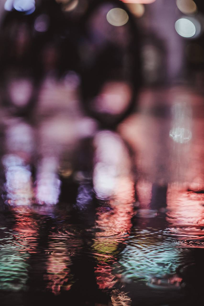 colorido, luz, água, reflexão, bokeh, noite,