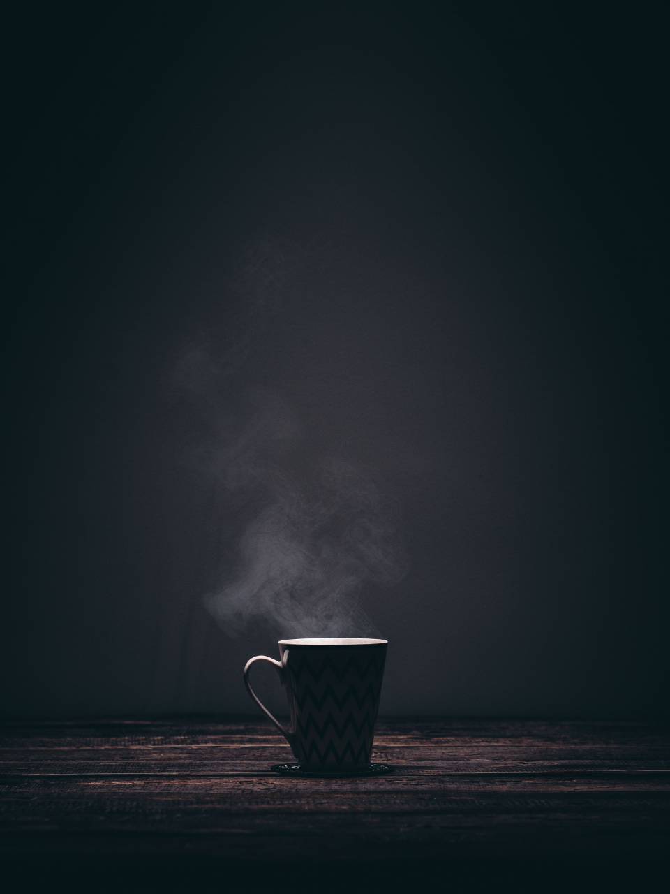 cup, mug, steaming, smoke, coffee, tea, drink, dark, table
, 